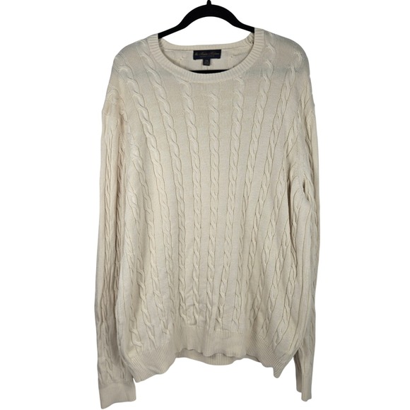 Brooks Brothers Supima Cotton Cable Knit Sweater Cream XXL Preppy‎ Cool Grandpa - Picture 1 of 7